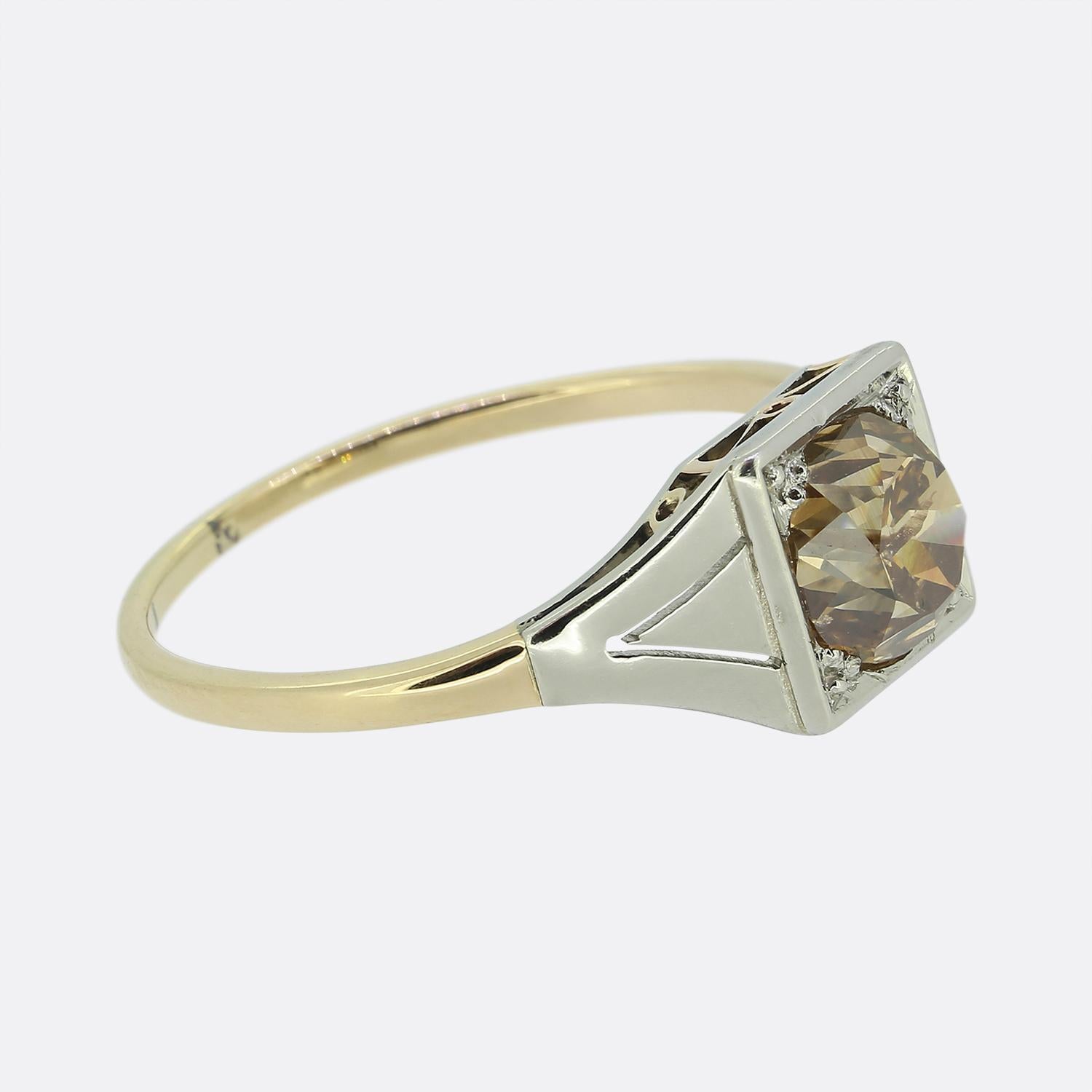 Old Mine Cut Vintage 1.87 Old Cut Fancy Brown Diamond Engagement Ring For Sale