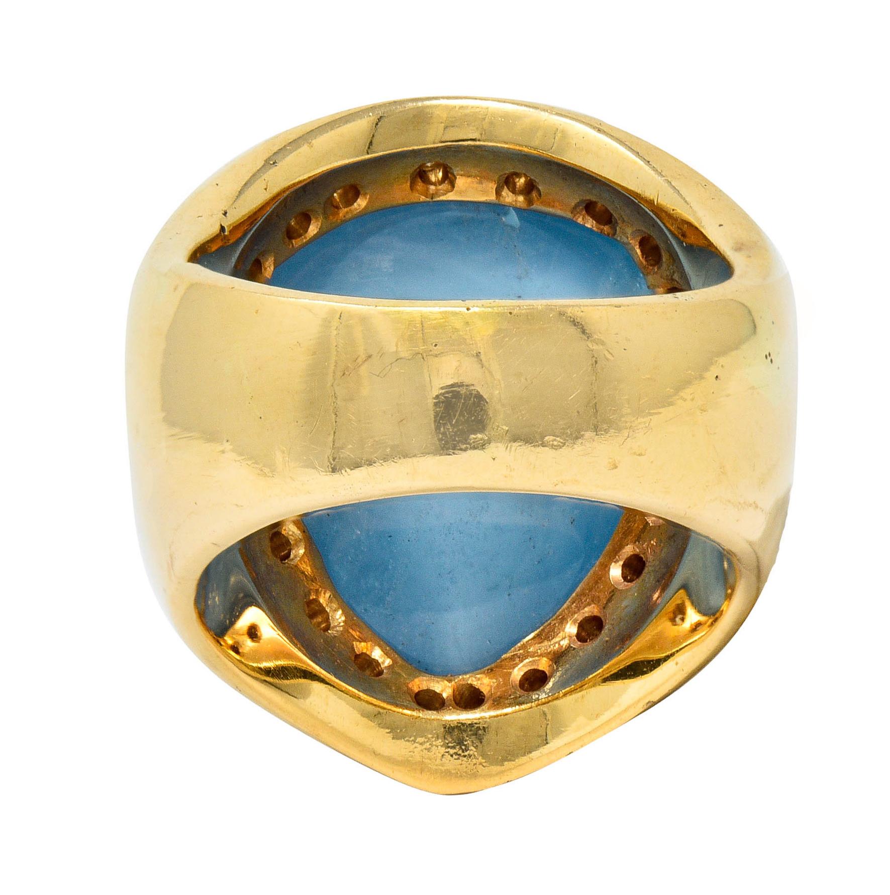 Contemporary Vintage 18.75 Carats Aquamarine Diamond 14 Karat Gold Unisex Statement Ring