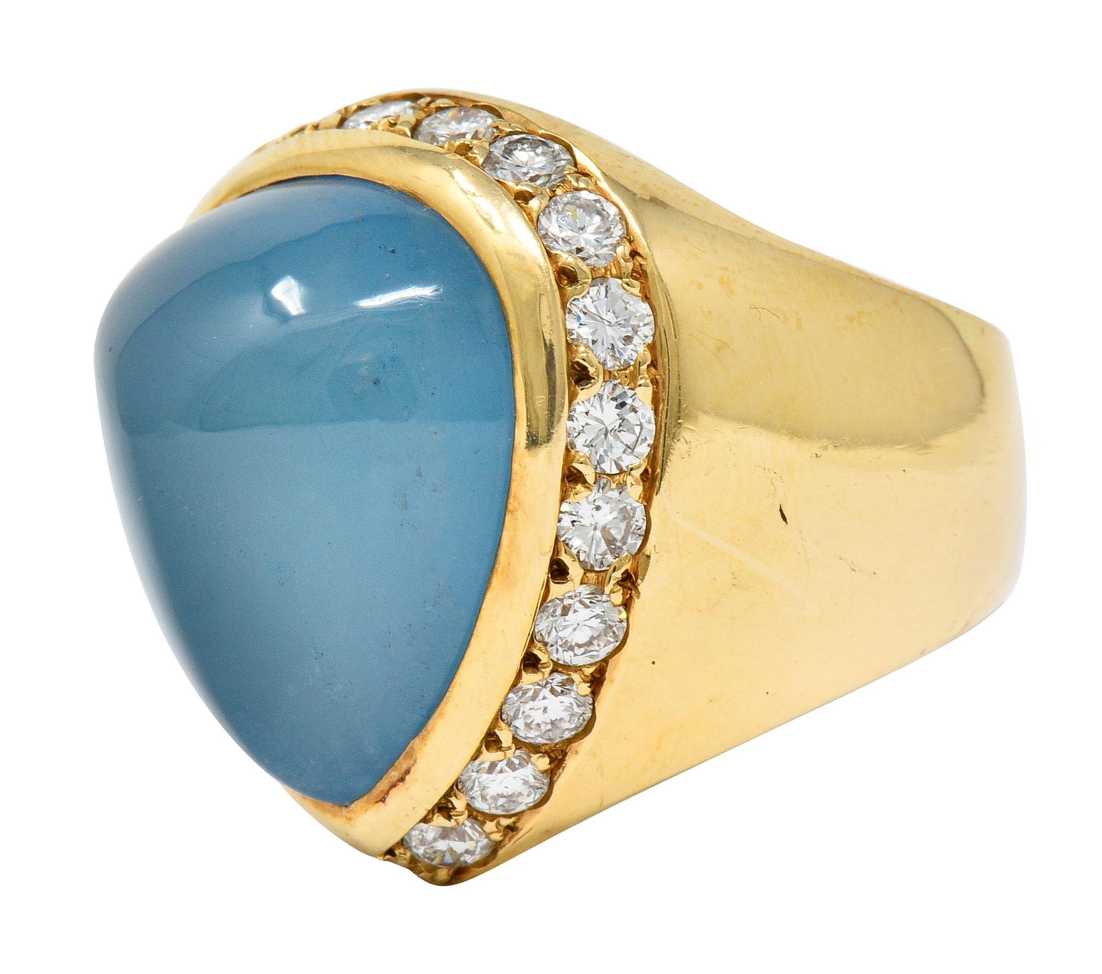 Pear Cut Vintage 18.75 Carats Aquamarine Diamond 14 Karat Gold Unisex Statement Ring