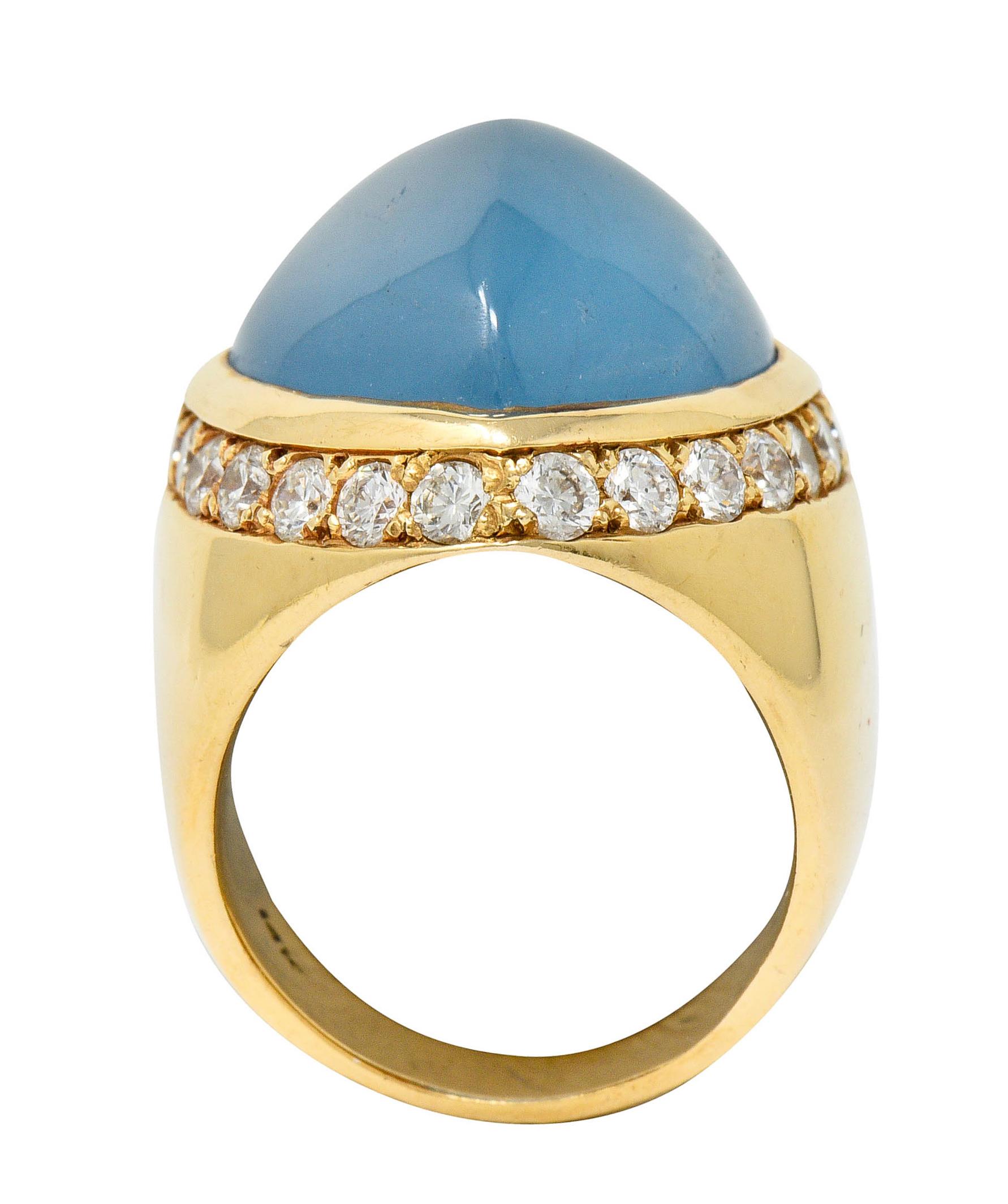 Vintage 18.75 Carats Aquamarine Diamond 14 Karat Gold Unisex Statement Ring In Excellent Condition In Philadelphia, PA