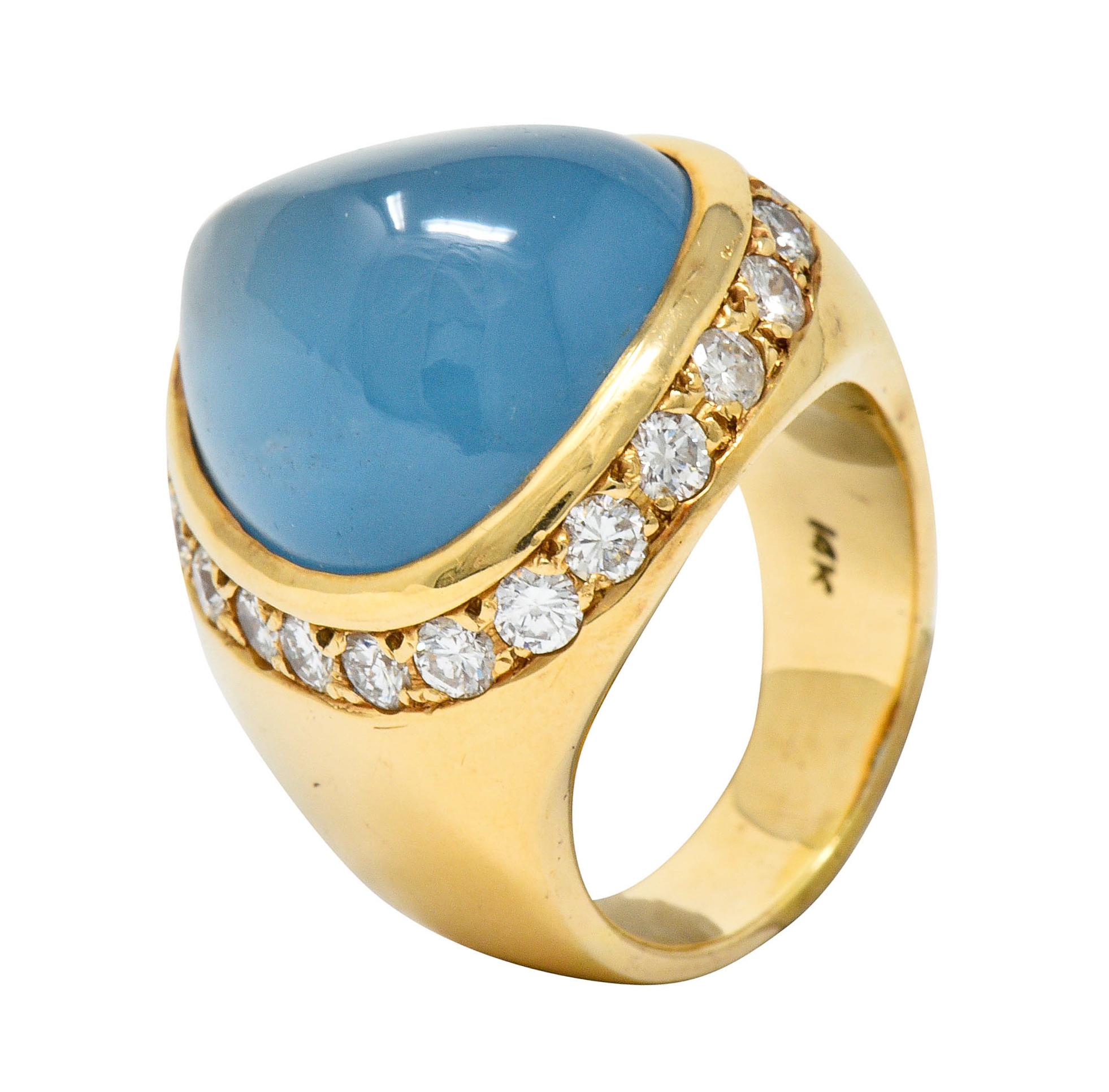Vintage 18.75 Carats Aquamarine Diamond 14 Karat Gold Unisex Statement Ring 2