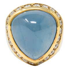 Vintage 18.75 Carats Aquamarine Diamond 14 Karat Gold Unisex Statement Ring
