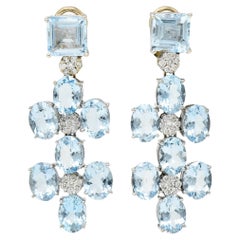 Vintage 18.75 Carats Aquamarine Diamond 18 Karat Gold Chandelier Earrings