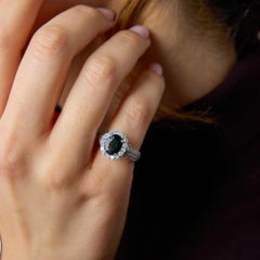 Vintage 1.88 carat green sapphire diamond 18k white gold pave ring