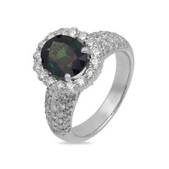 Vintage 1.88 carat green sapphire diamond 18k white gold pave ring