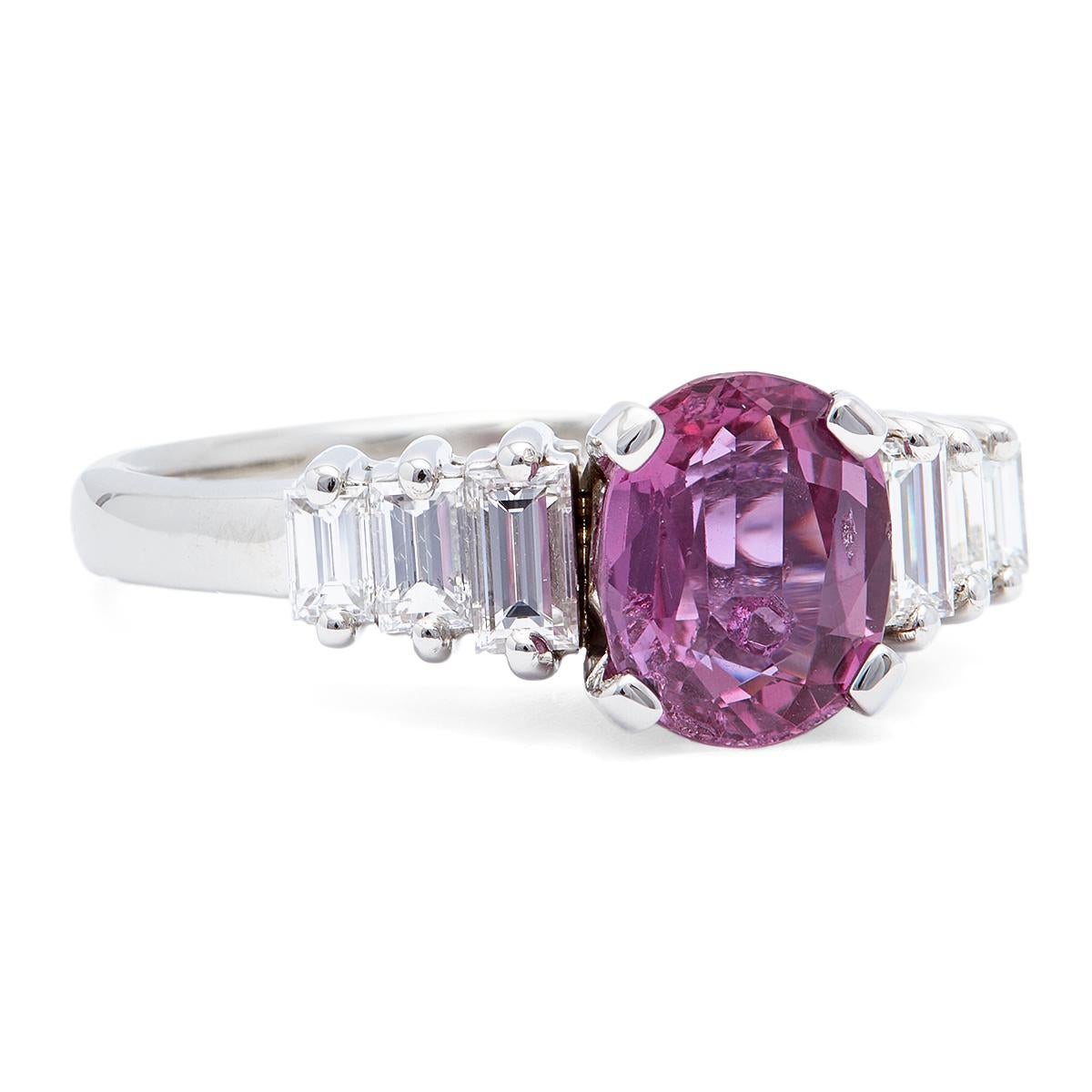 Women's or Men's Vintage 1.88 Carat Pink Sapphire and Diamond Platinum Ring