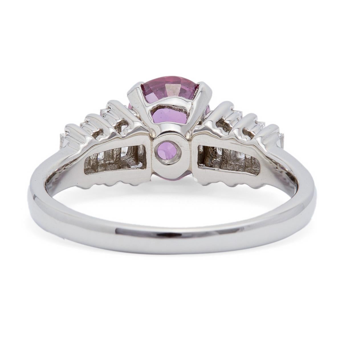 Vintage 1.88 Carat Pink Sapphire and Diamond Platinum Ring 1