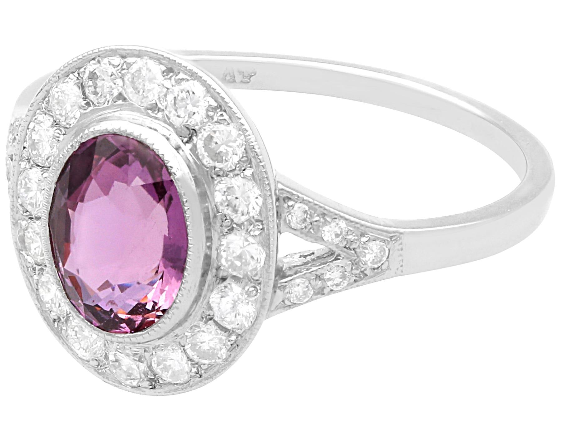 Oval Cut Vintage 1.88 Carat Pink Sapphire Diamond and Platinum Dress Ring For Sale