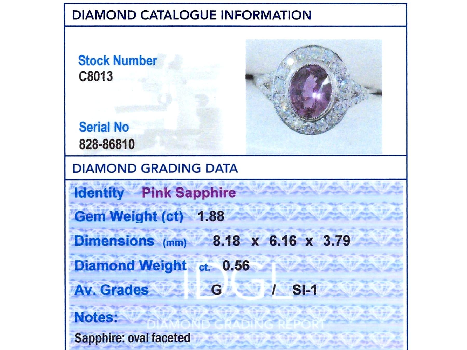 Vintage 1.88 Carat Pink Sapphire Diamond and Platinum Dress Ring For Sale 2