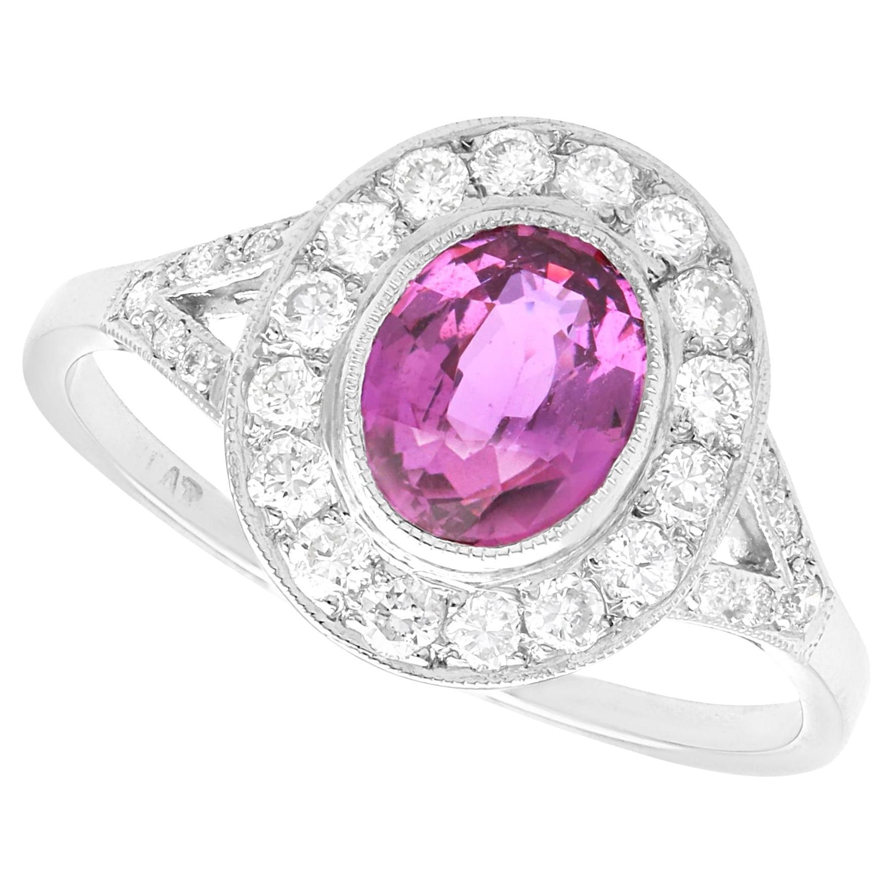Vintage 1.88 Carat Pink Sapphire Diamond and Platinum Dress Ring For Sale