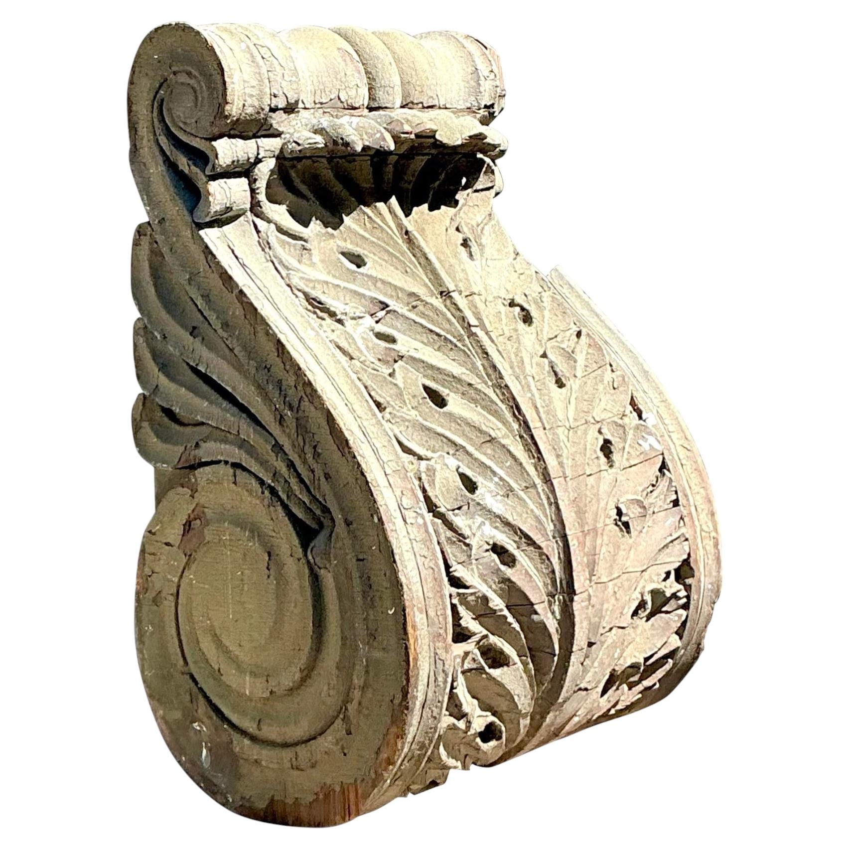 Vintage 1880s Monumental Distressed Wood Corbel