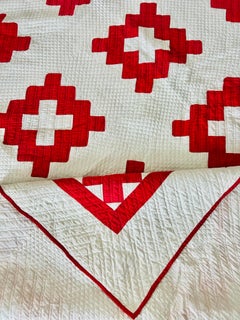 Vintage 1880s Red & White Arbor Window or Album Quilt, Hand Quilted