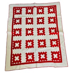 Vintage 1880s Red & White Arbor Window or Album Quilt, Hand Quilted