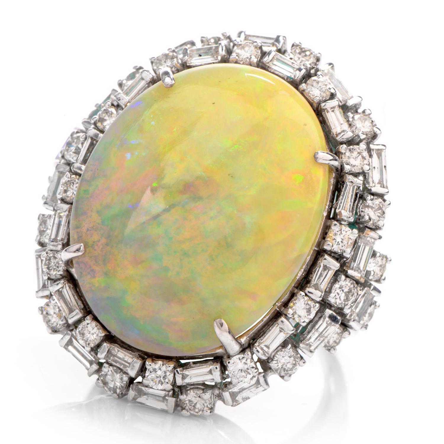 Estate GIA 18.81 Carat Opal Diamond 14 Karat Cocktail Ring For Sale 2