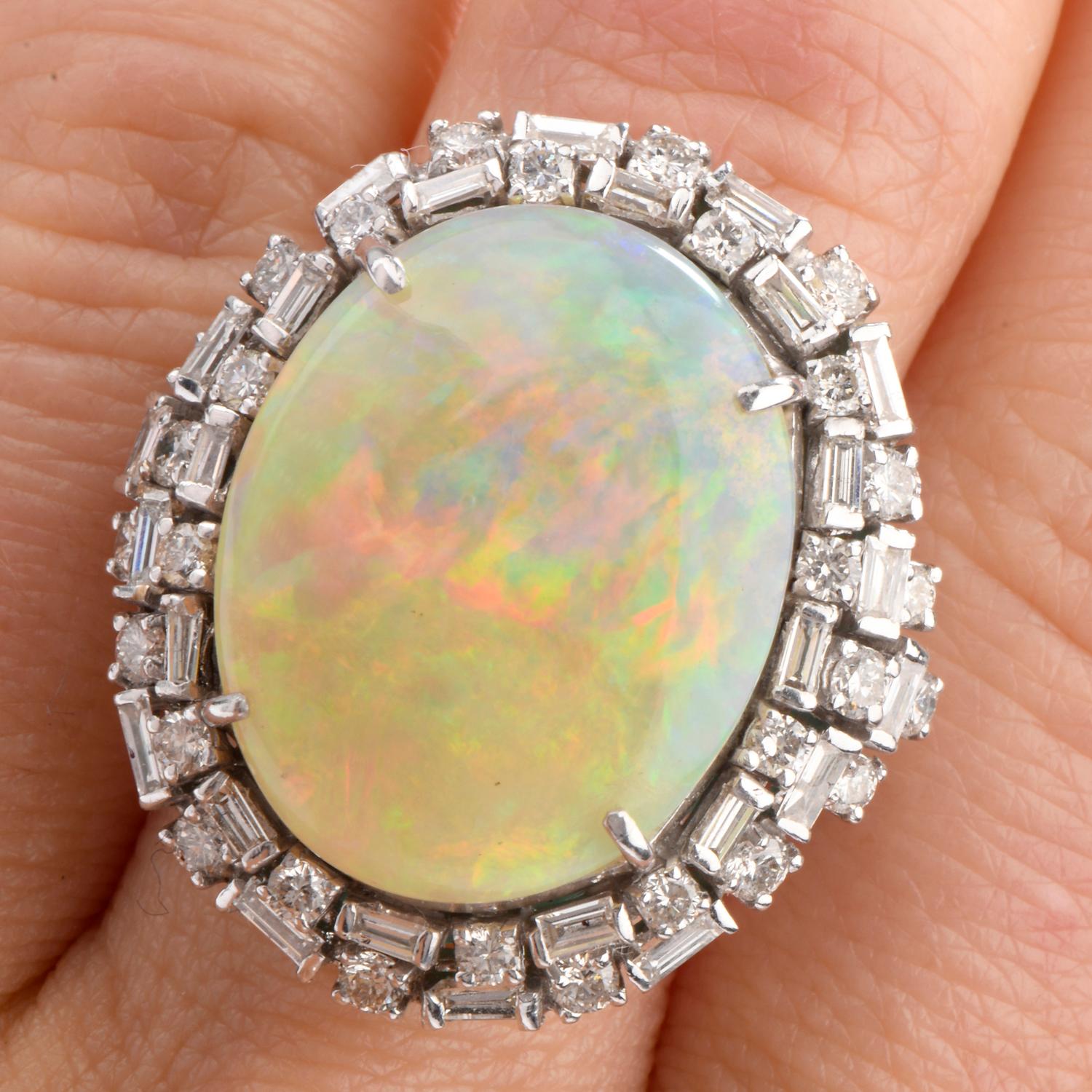 Estate GIA 18.81 Carat Opal Diamond 14 Karat Cocktail Ring For Sale 3