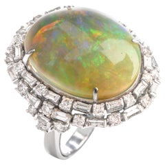 Retro Estate GIA 18.81 Carat Opal Diamond 14 Karat Cocktail Ring