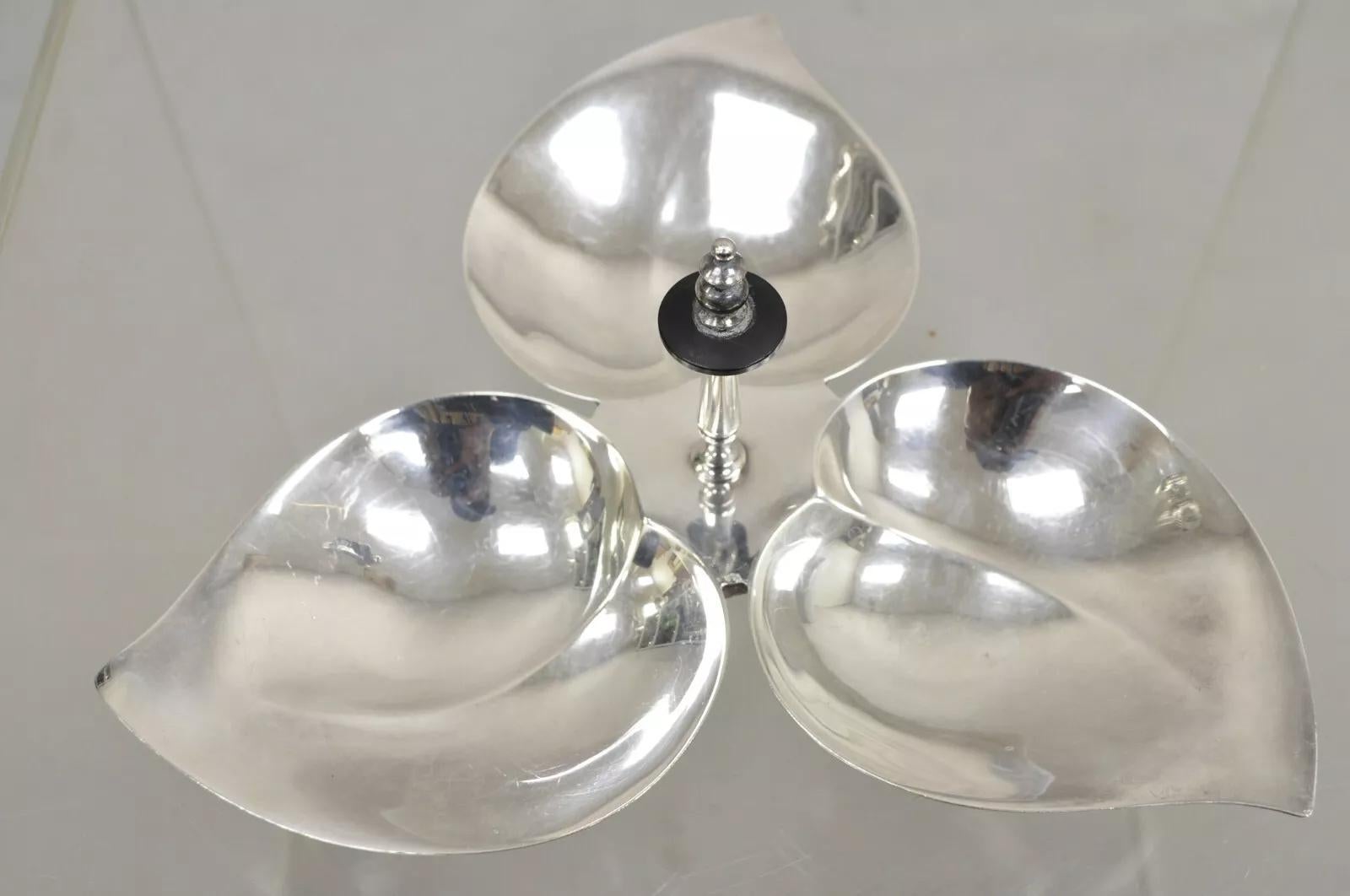 Vintage 1883 FB Rogers Footed Triple Leaf Silver Plated Nut Candy Dish 4