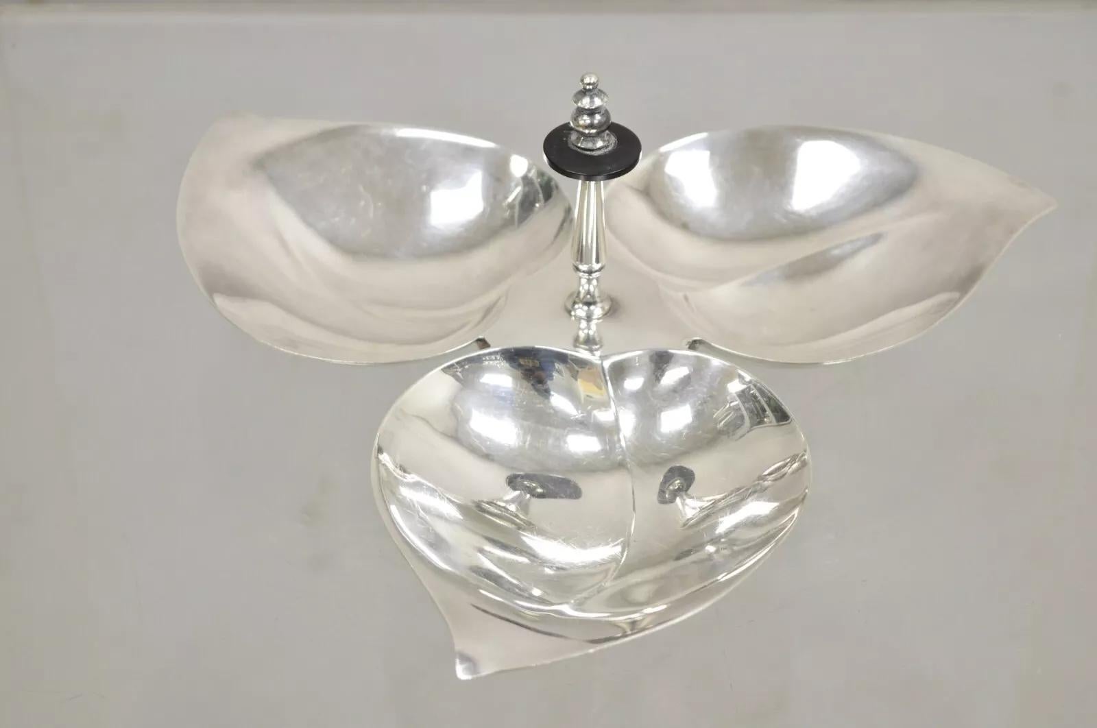 Vintage 1883 FB Rogers Footed Triple Leaf  Silver Plated Nut Candy Dish. Circa Mid 20th Century. Measurements: 4.5