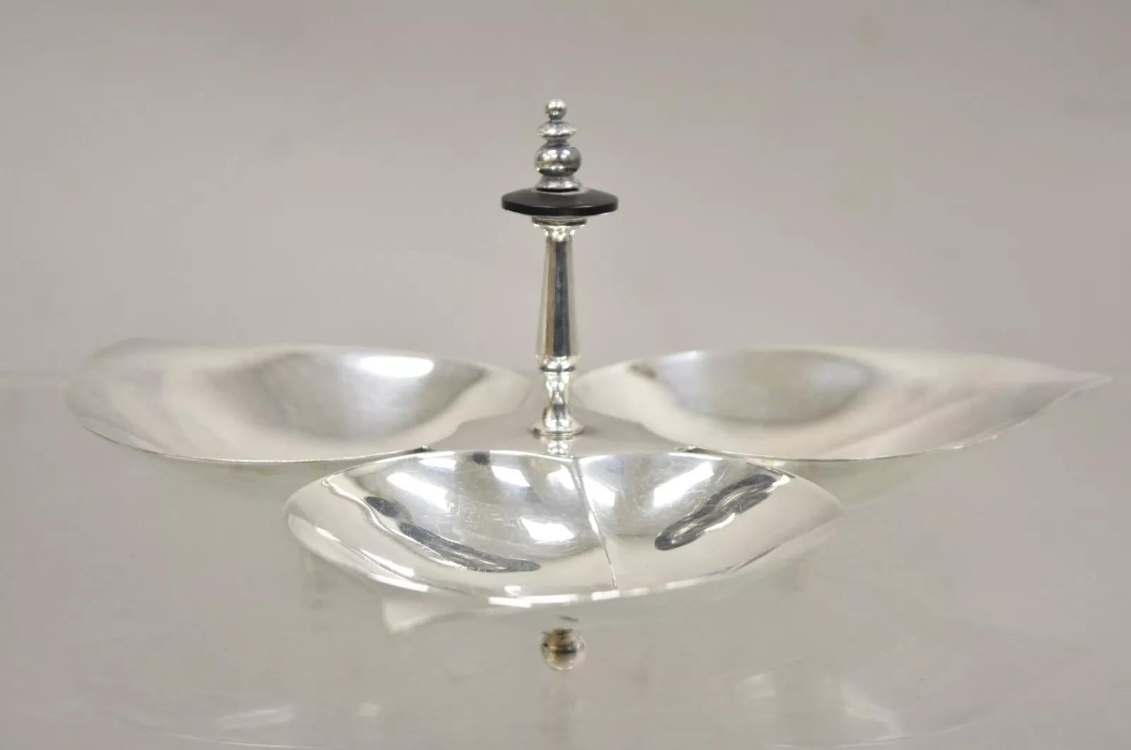 Victorian Vintage 1883 FB Rogers Footed Triple Leaf Silver Plated Nut Candy Dish