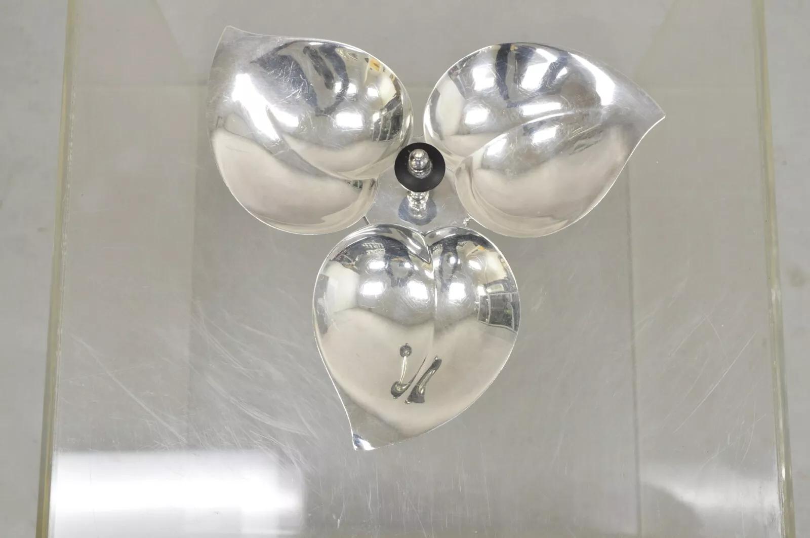 Vintage 1883 FB Rogers Footed Triple Leaf Silver Plated Nut Candy Dish 1