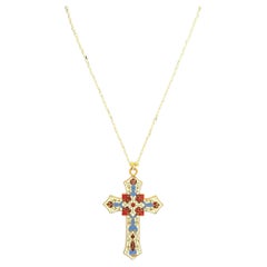 Vintage 1890s Ivory Enamel Cross Pendant Necklace