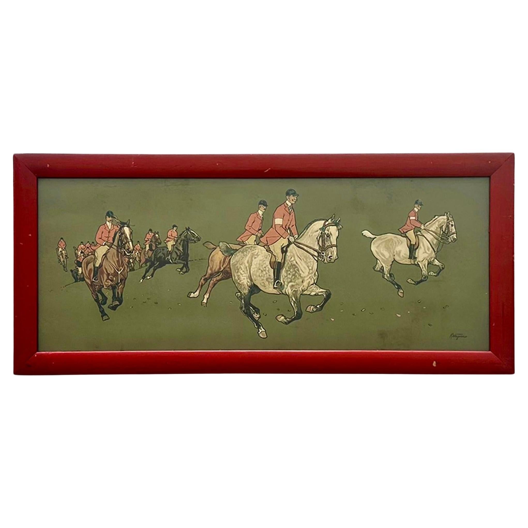 Vintage 1895 German Chomo Lithograph Polo Scene For Sale