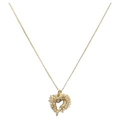 Antique 18ct Gold 1.25 Cttw Diamond Heart Pendant Necklace Curb Chain 17 Inch