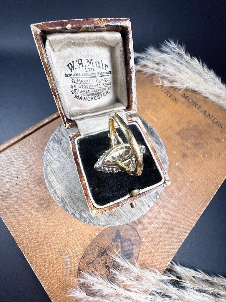 Vintage 18ct Gold, 1940's French Marquise Diamond Ring For Sale at