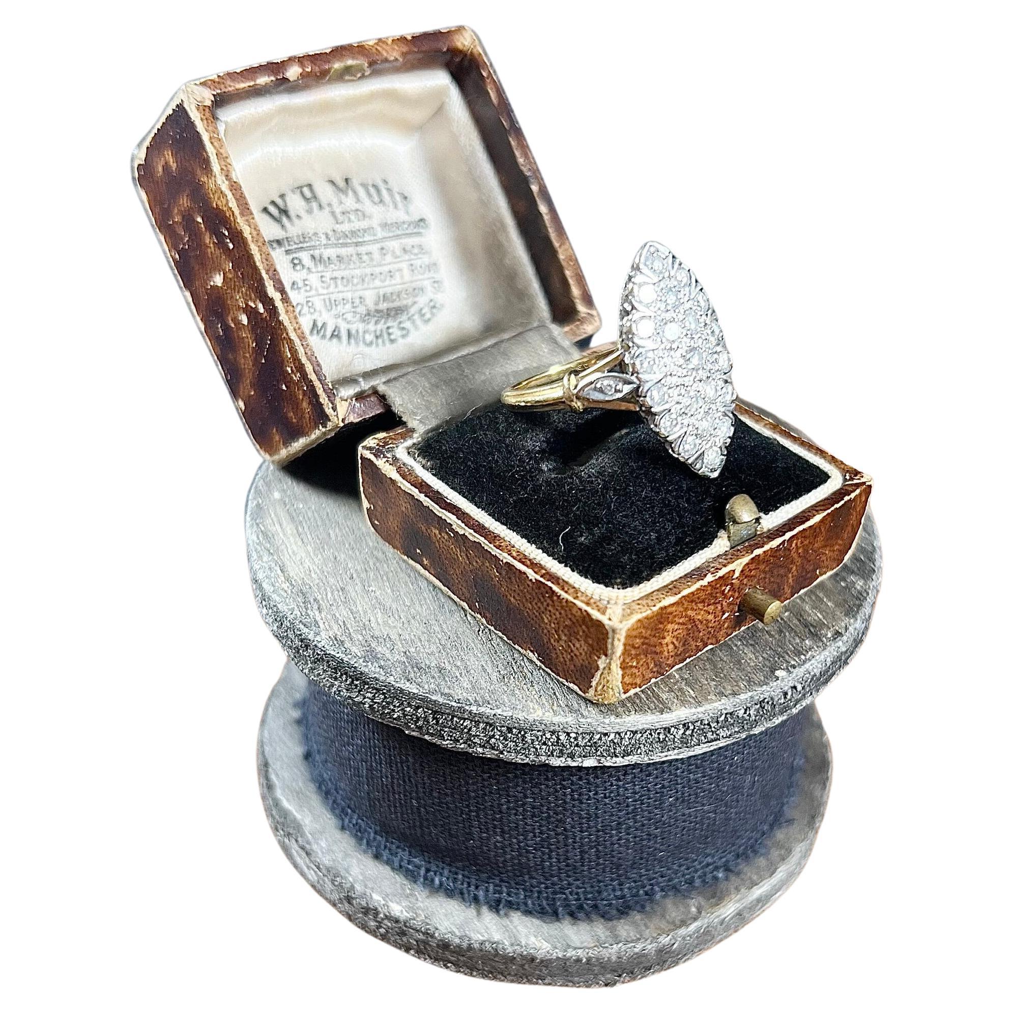 Bague vintage en or 18ct et diamant marquise français des années 1940