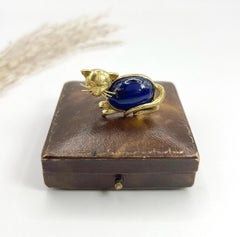 Vintage 18ct Gold, 1960s Cabochon Lapis Lazuli Cat Brooch