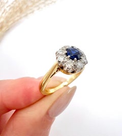 Anillo vintage de oro de 18 ct, racimo de zafiros y diamantes de los años 60