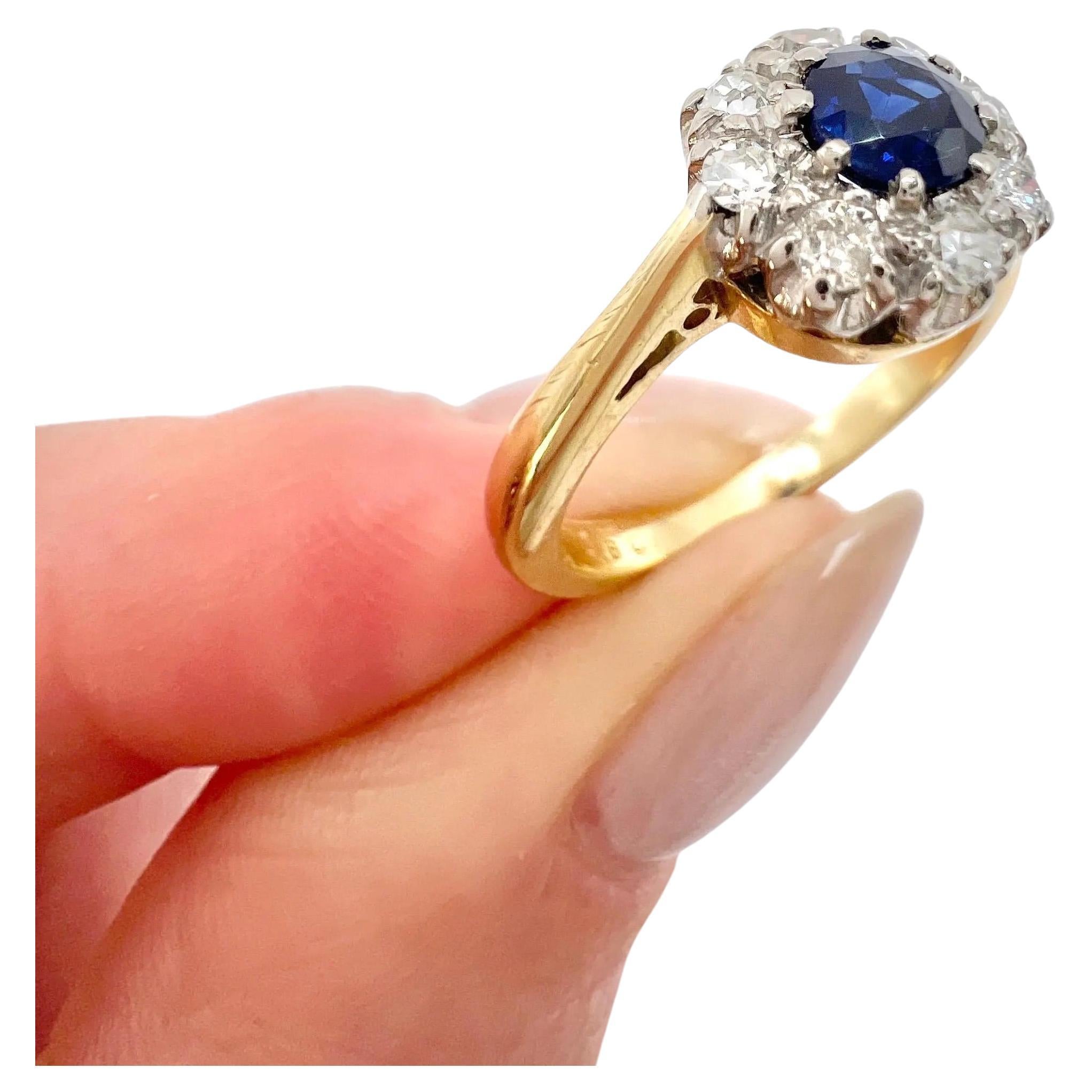 Vintage 18ct Gold, 1960s Sapphire & Diamond Cluster Ring