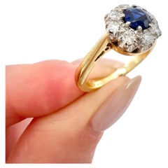 Vintage 18ct Gold, 1960s Sapphire & Diamond Cluster Ring