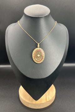 Vintage 18ct Gold, 1970s Calibrated Ruby & Diamond Oval Shaped Pendant