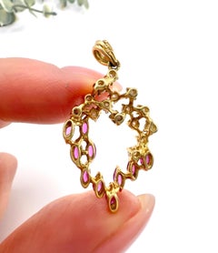 Vintage 18ct Gold 1980s Marquise Ruby & Diamond Pendent with Figaro Chain