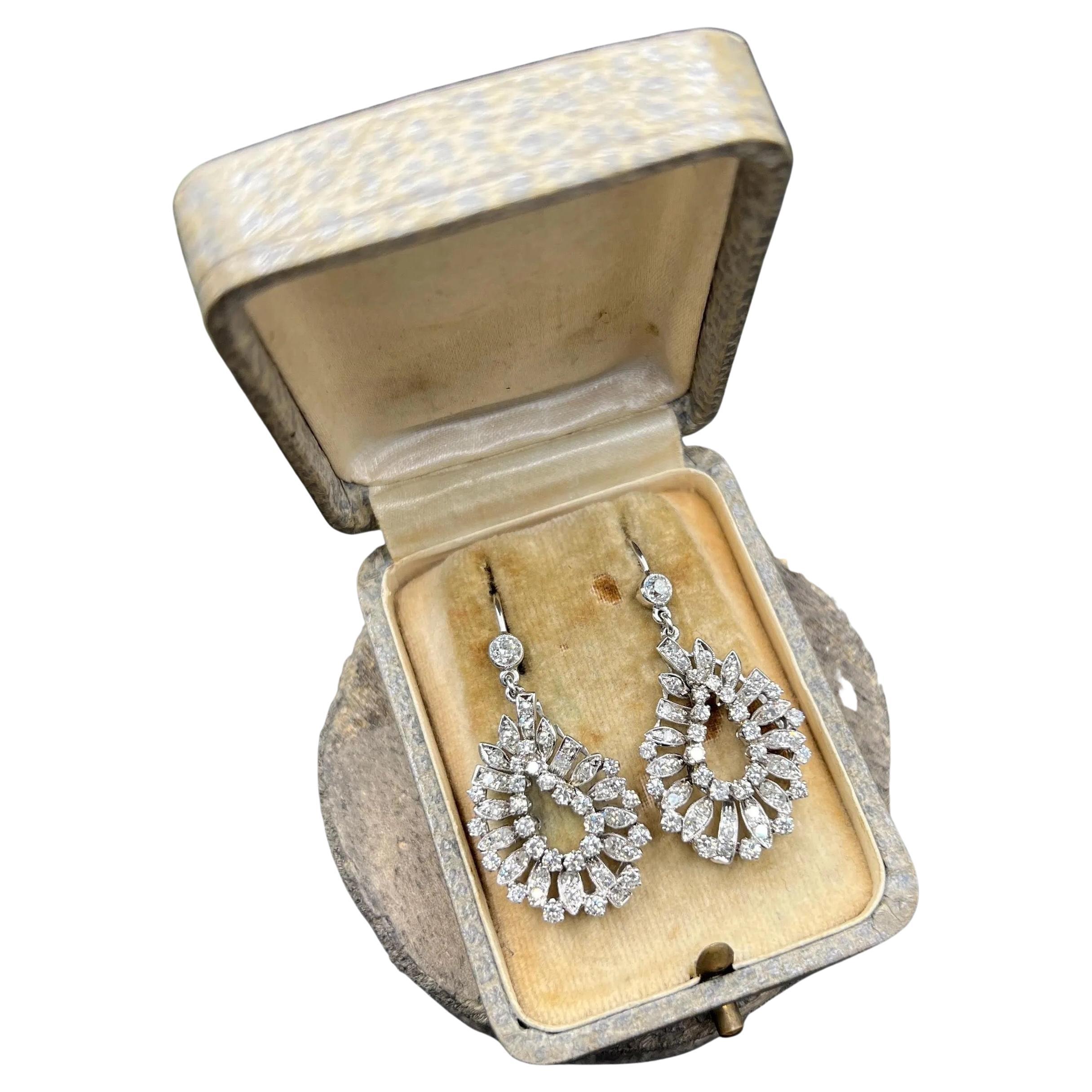 Vintage 18ct Gold, 4 Karat 1980er Diamant-Tropfen-Ohrringe