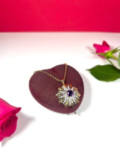 Ciondolo a stella con ametista e diamante in oro 18 ct vintage