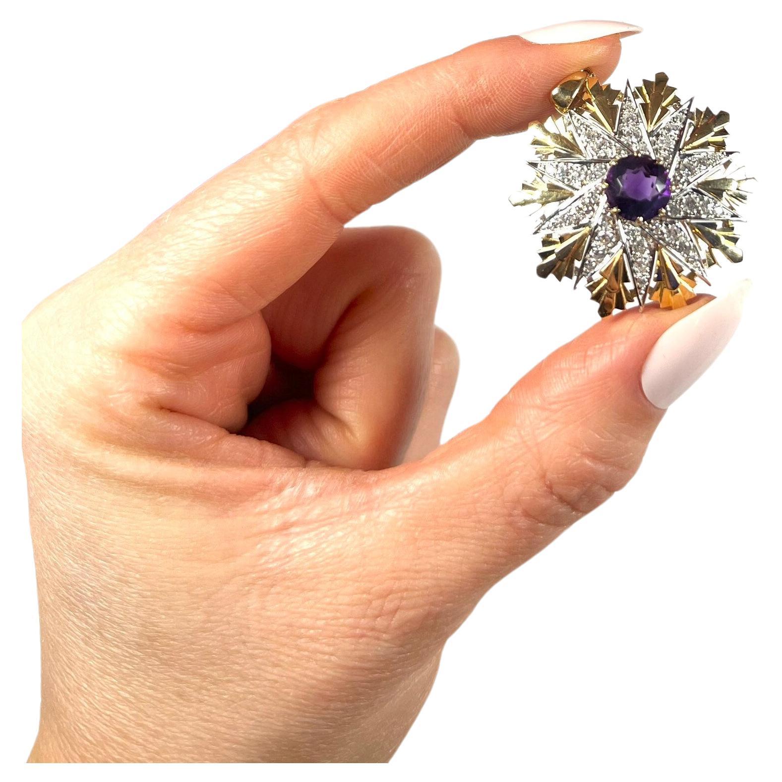 Pendentif étoile vintage en or 18 carats, améthyste et diamants en vente