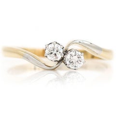 Vintage 18ct Gold and Platinum Toi Et Moi Diamond Crossover Ring