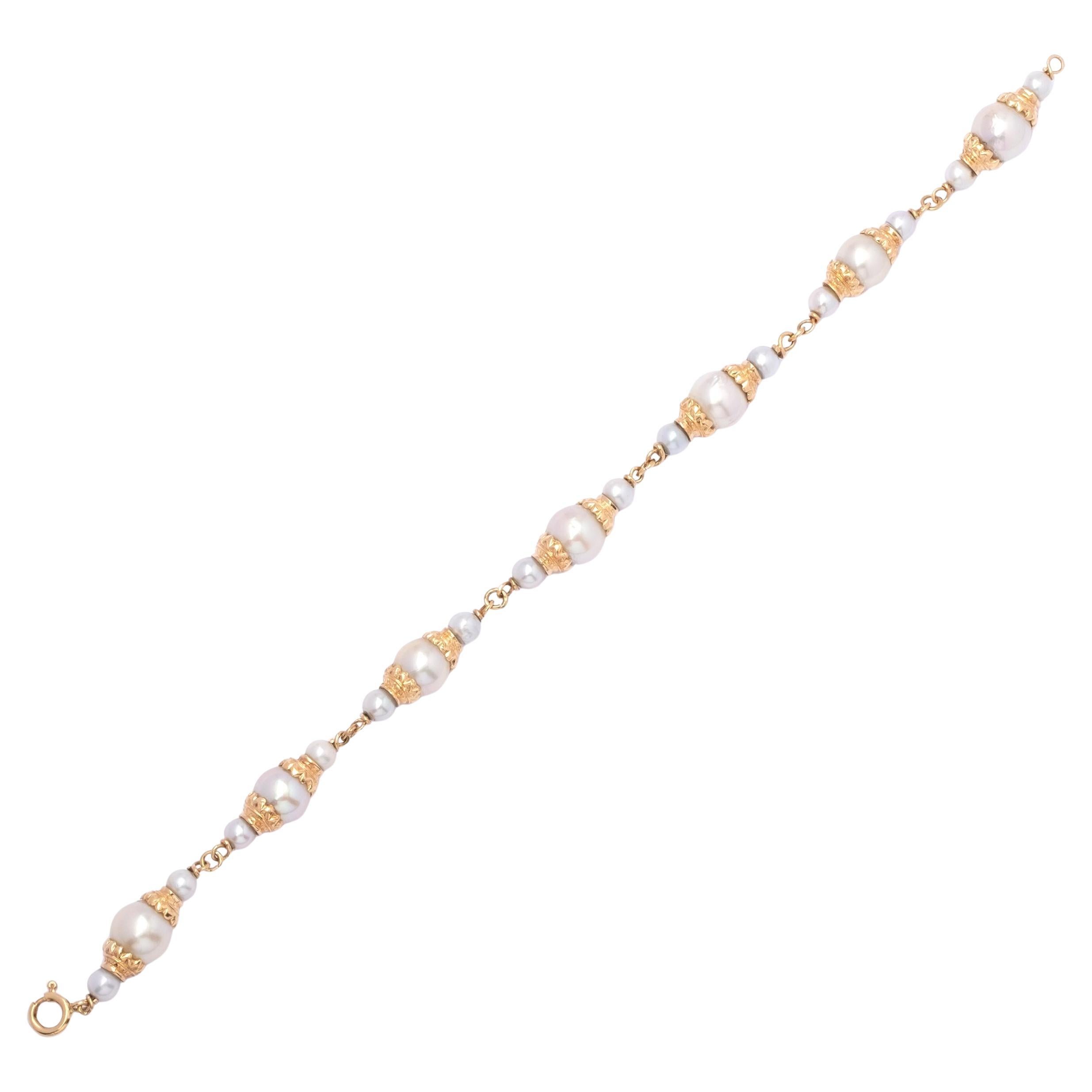 Vintage 18ct Goldarmband mit Zuchtperlen