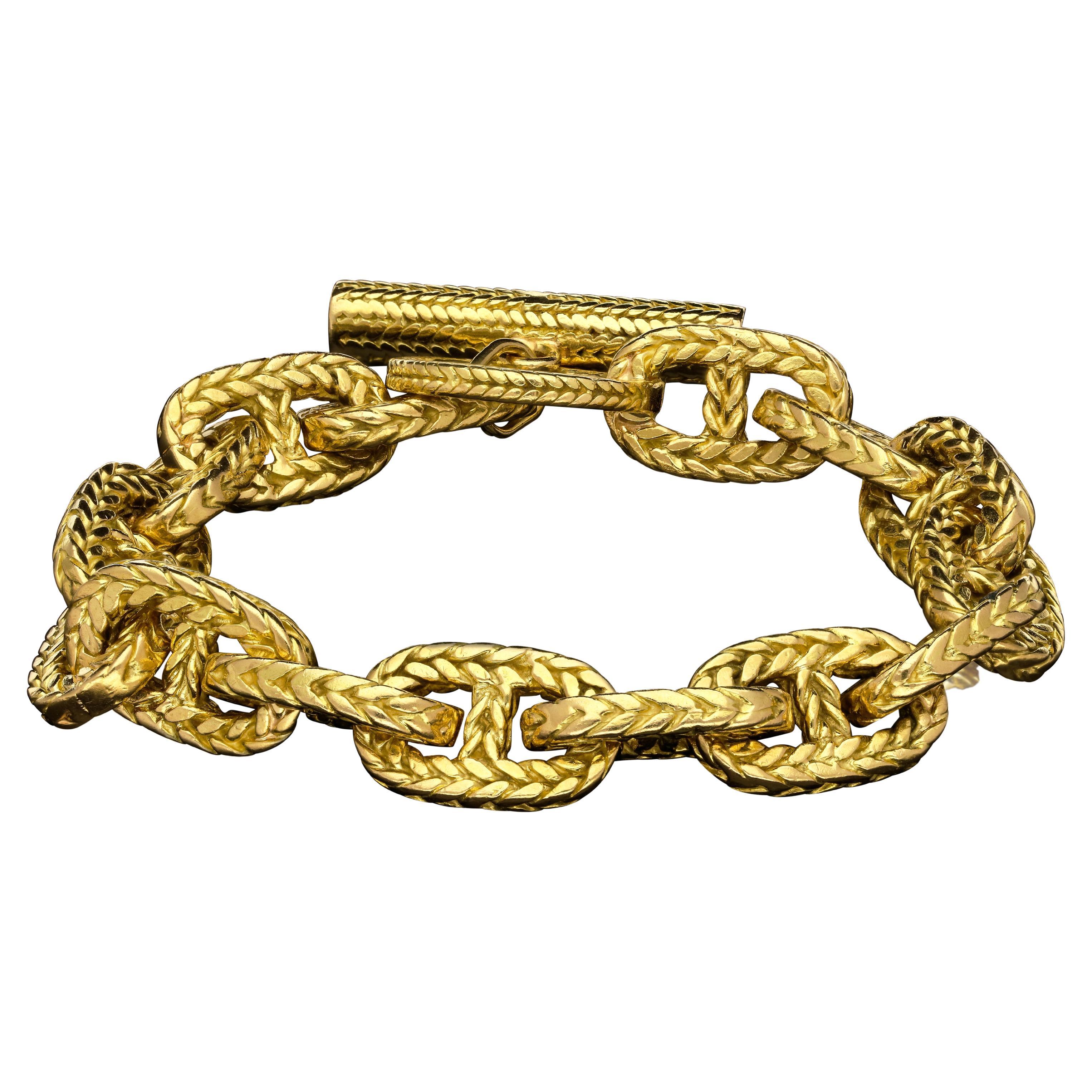 Vintage 18ct Gold Braided 'Chaine D'Ancre Tresse' Chain Bracelet Toggle Clasp