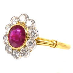 Vintage 18ct Gold Burma Ruby and Diamond Cluster Ring