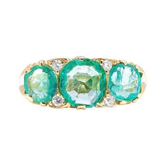 Vintage, 18ct Gold, Colombian Emerald and Diamond Three-Stone Ring