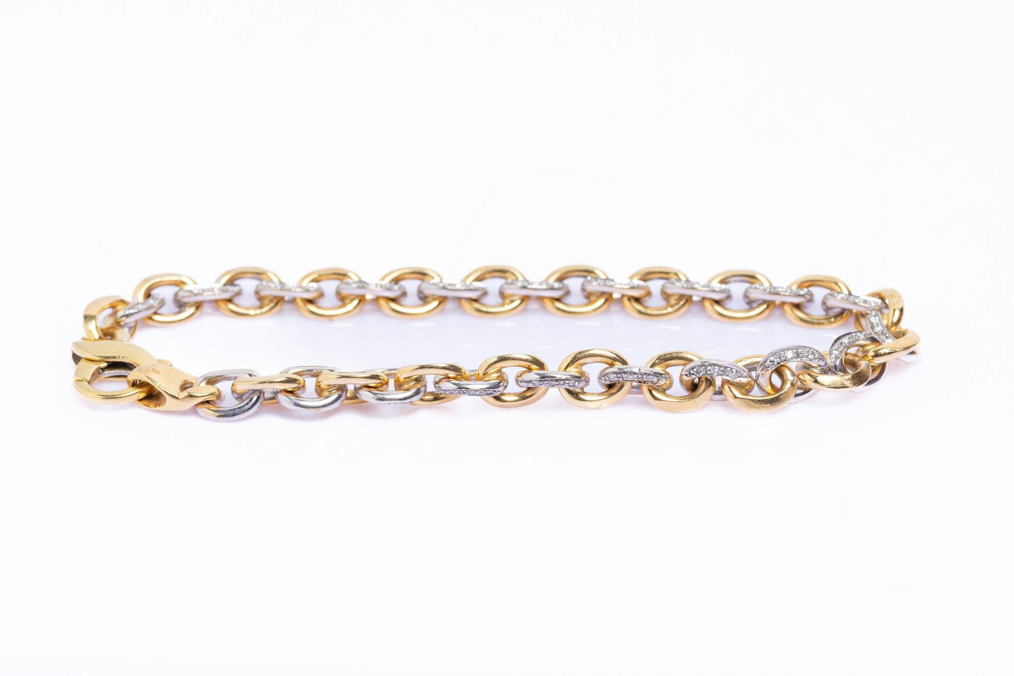 Vintage 18ct Gold Diamond Rolo-Chain Style Bracelet en vente 1