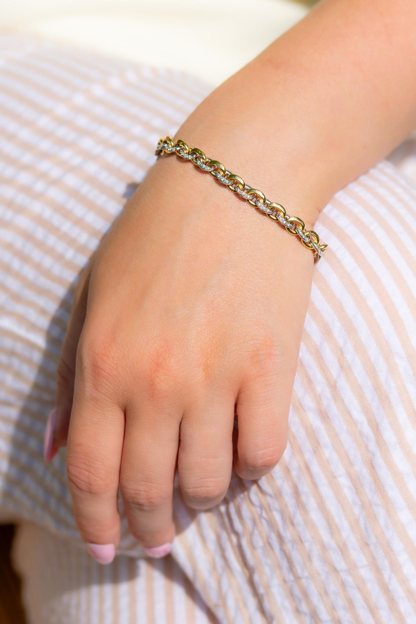 Vintage 18ct Gold Diamond Rolo-Chain Style Bracelet en vente 3