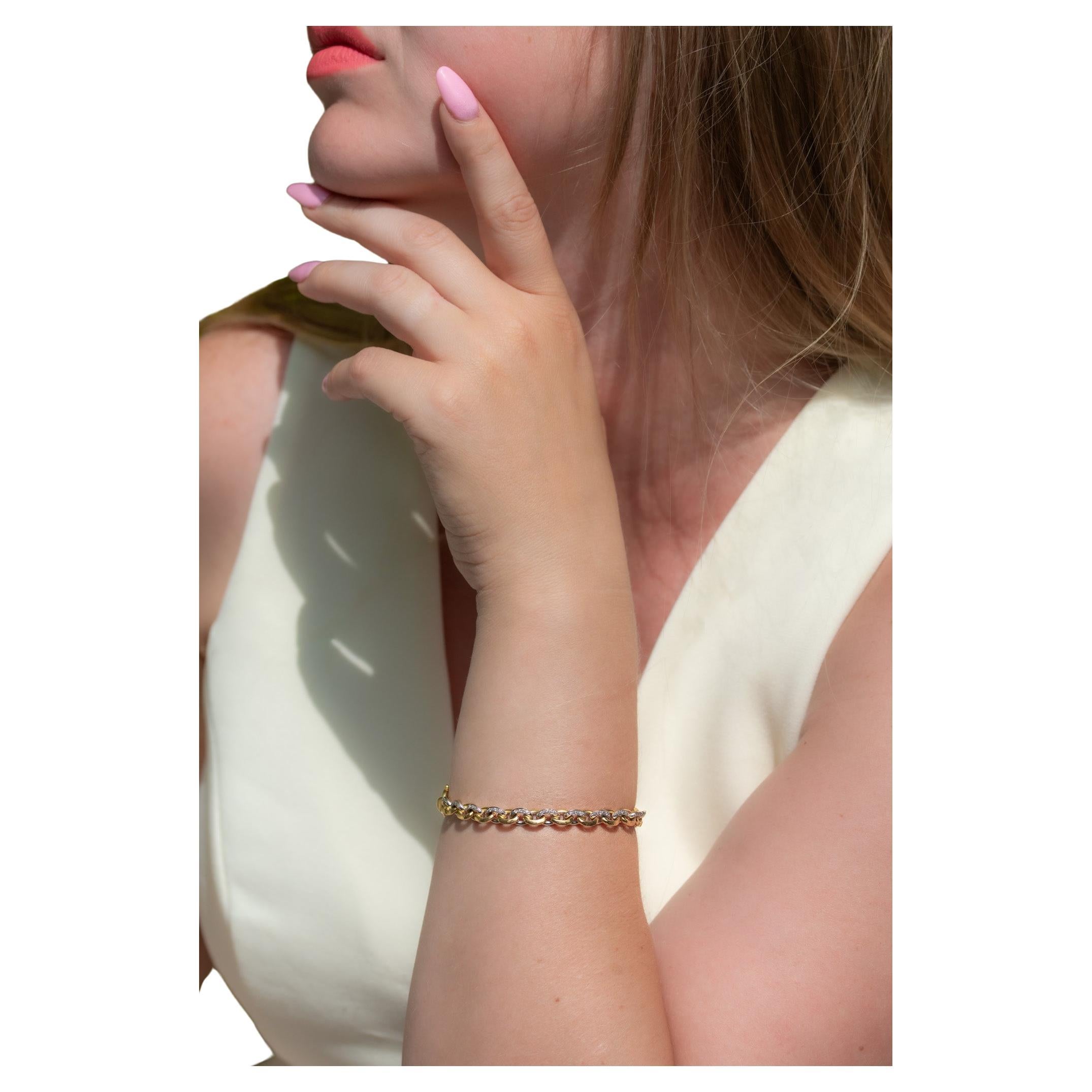 Vintage 18ct Gold Diamond Rolo-Chain Style Bracelet en vente