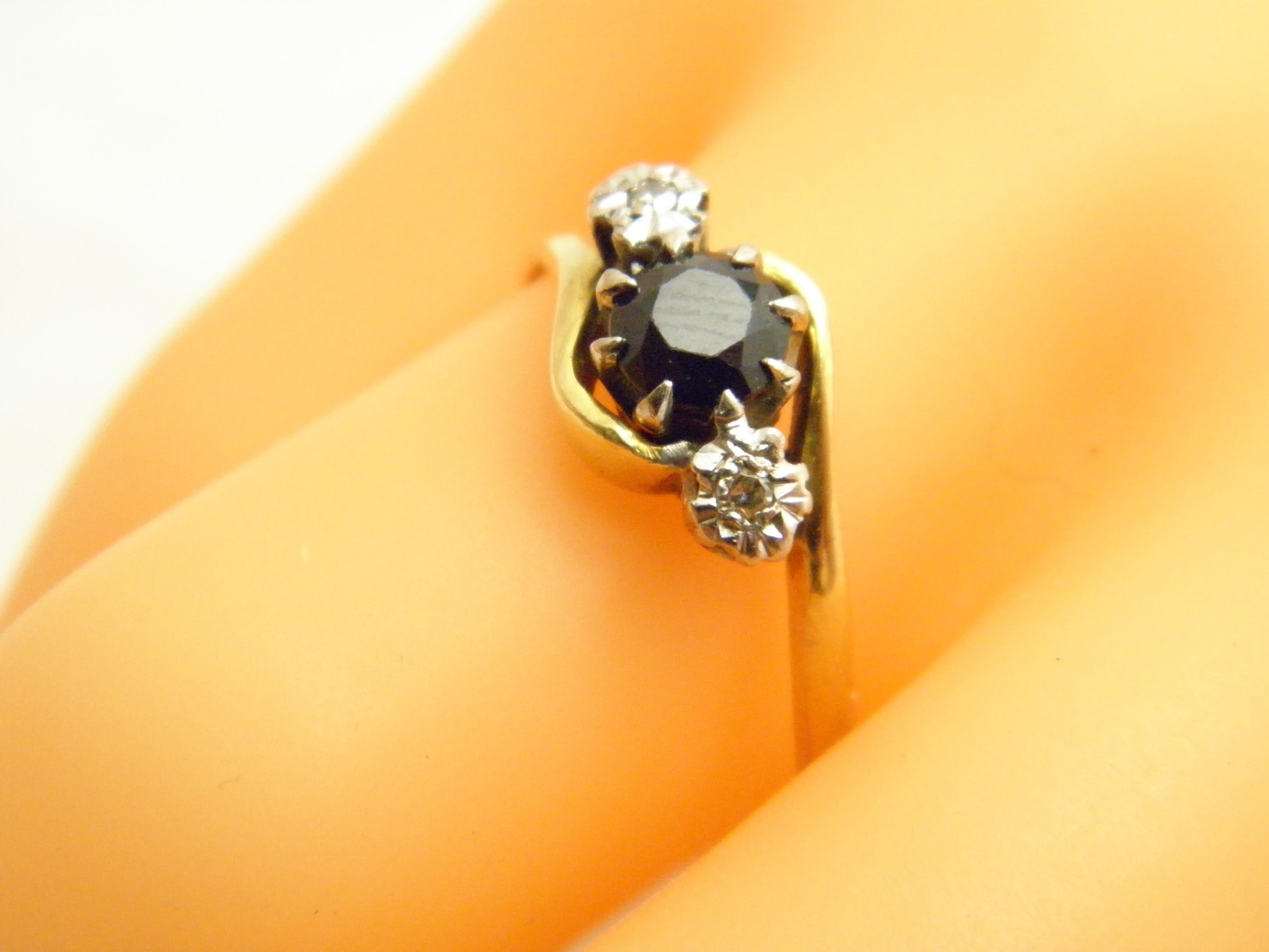 Vintage 18ct Gold Diamond Sapphire Trilogy Bypass Engagement Ring Size T 9.75 For Sale 5