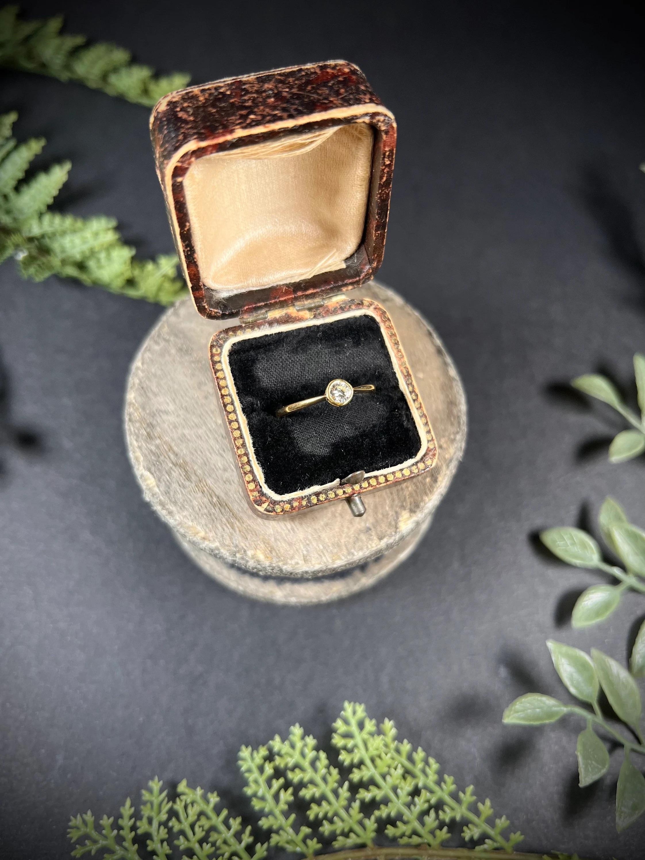 Vintage 18ct Gold Diamant Single Stone Verlobungsring (Brillantschliff)