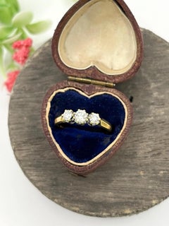 Anillo vintage de oro de 18 ct con tres diamantes, anillo de compromiso trilogía