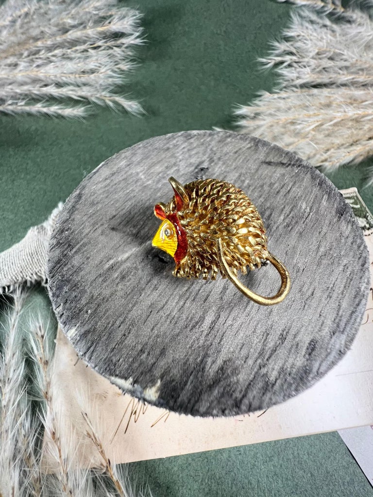 Broche vntage en forme de hérsson émallée rose avec des | Etsy